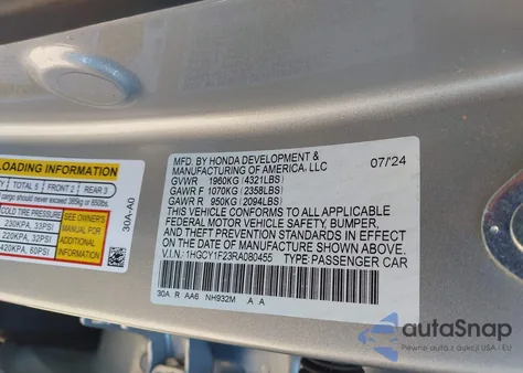 2024 Honda Accord Lx из США, поврежденный, VIN 1HGCY1F23RA080455